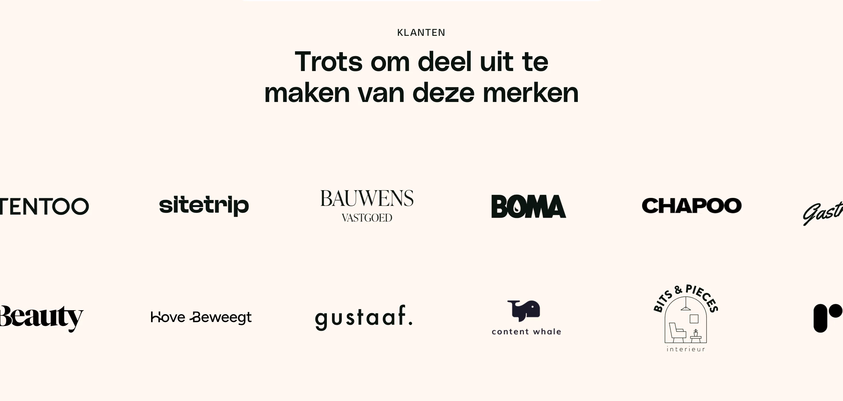 Studio Modular : Clients · Logos — Titre centré + mur de logos noirs sur fond crème
