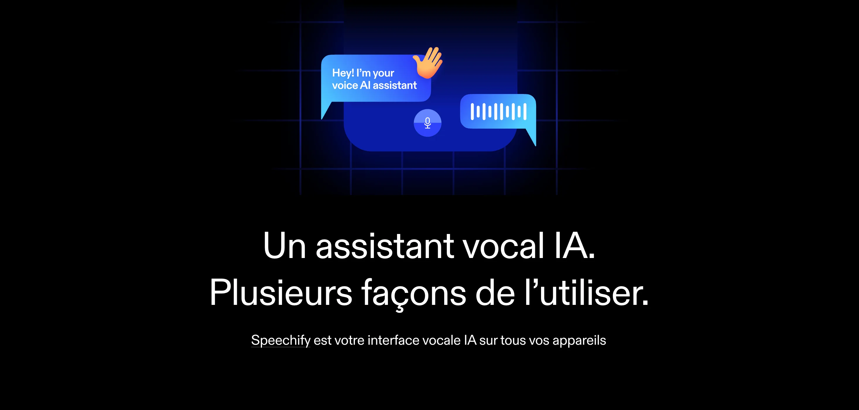 Speechify : Feature · Assistant vocal — Illustration centrée + titre sur fond noir