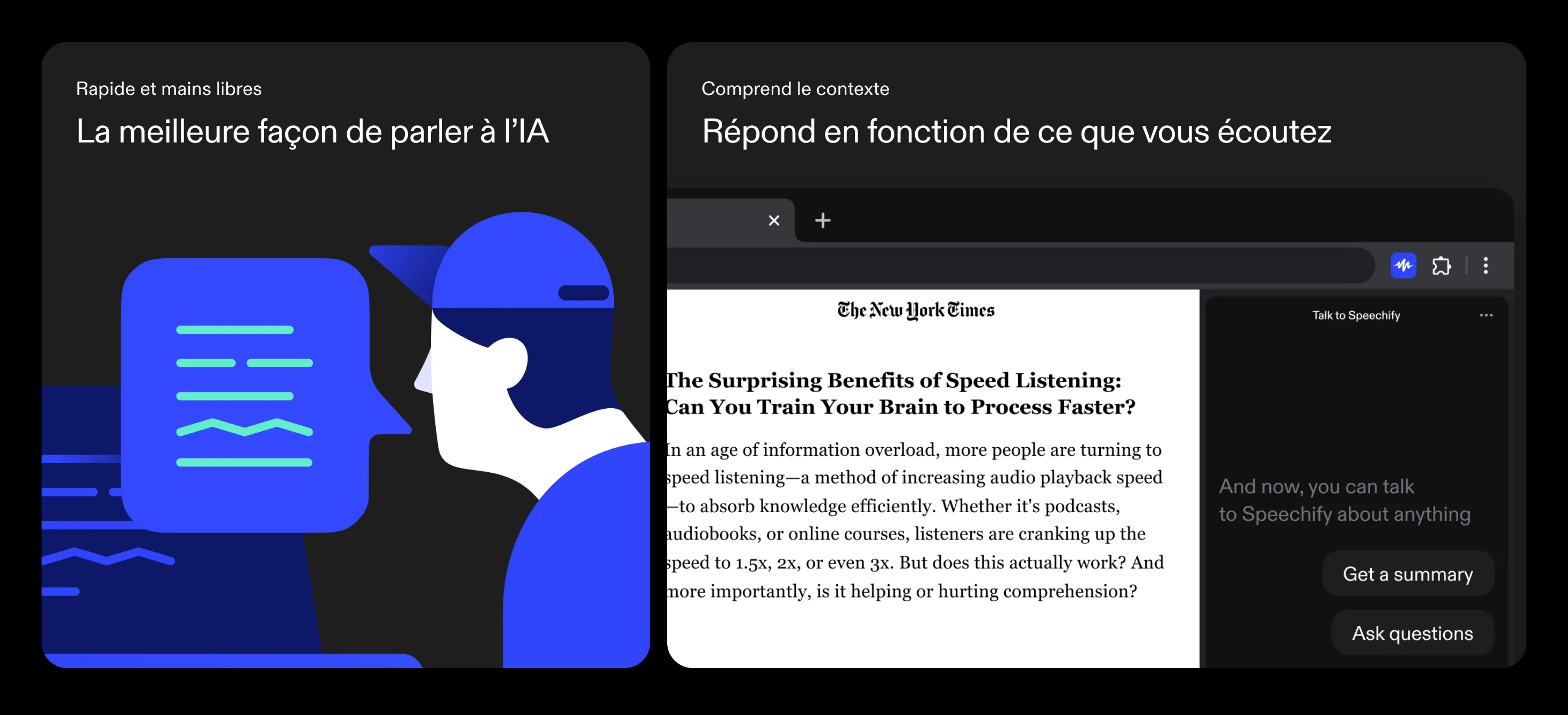 Speechify : Feature · Duo de cartes — Deux cartes bento côte à côte