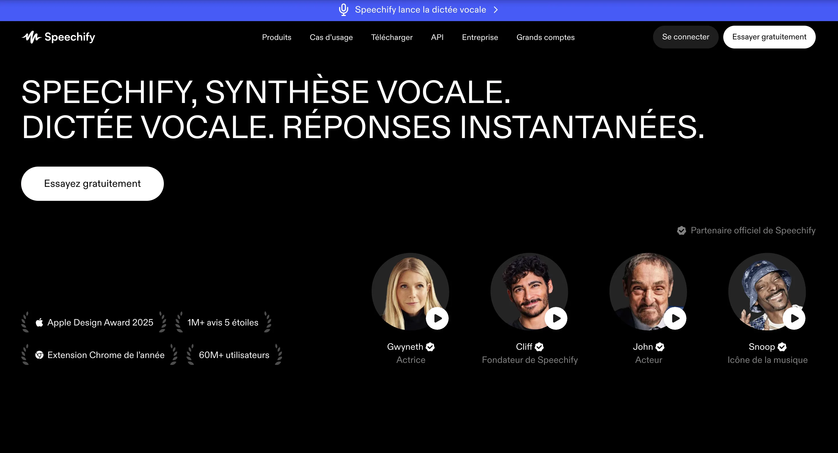 Page d'accueil de Speechify