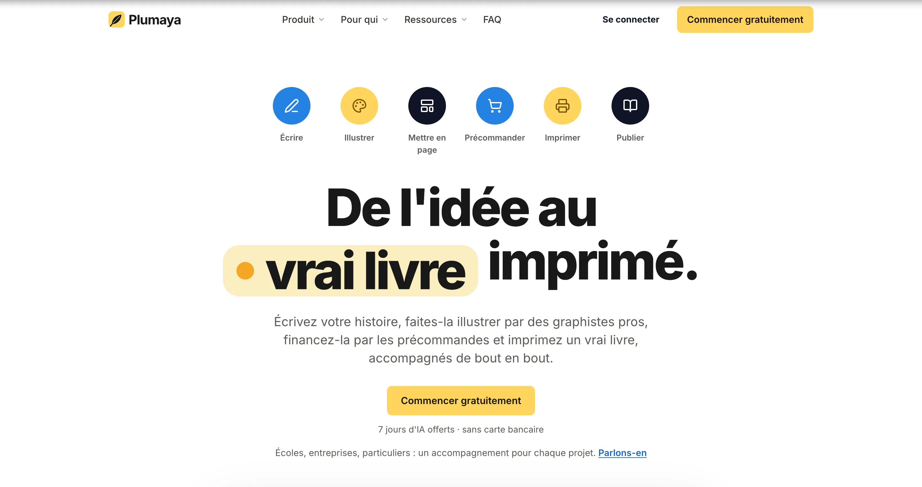 Landing page de Plumaya, créée avec Destyll