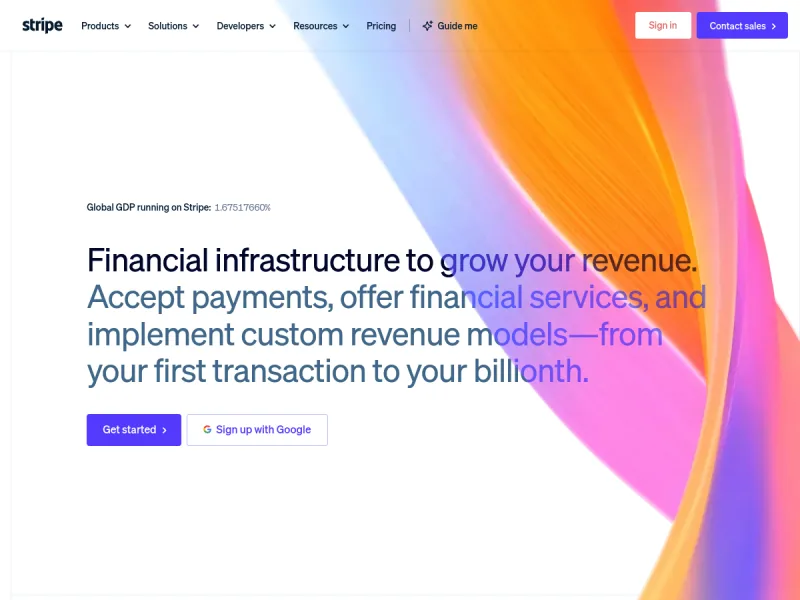 Page d'accueil de Stripe